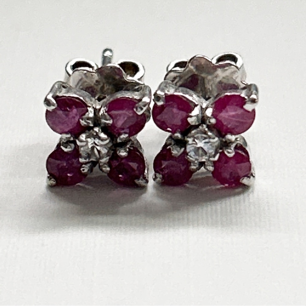 Ruby Gemstone Flower Sterling Silver Earrings - image 6